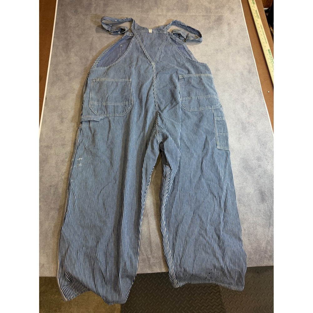 Vintage Key Imperial Hickory Stripe Overalls Mens 48x30 Made in USA stains - Picture 3 of 6